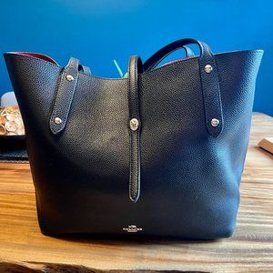 Large Black Leather Coach Tote Bag